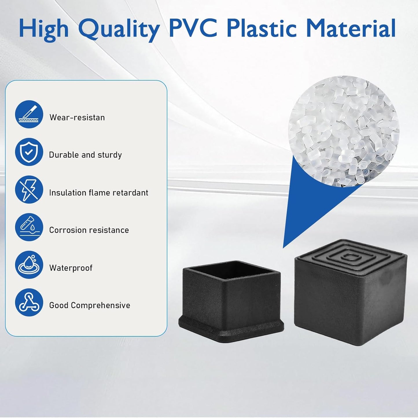 16 Pcs 2" x 2" Square Rubber Chair Leg Caps, PVC Table Leg Covers, Flexible & Anti-Slip Furniture Leg End Caps, Chair Leg Floor Protectors for Bar Stool Leg Patio Indoor, Black