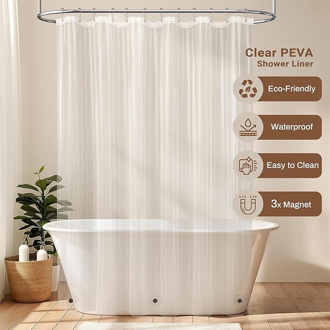 BTTN Sage Green 3 in 1 Shower Curtain Set - Linen Textured Cloth Shower Curtain and PEVA Liner with Plastic Hook and 3 Magnets, Tall Modern Neutral Waterproof Shower Curtain for Bathroom, 72x84