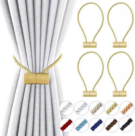 18 Inch Strong Magnetic Curtain Tiebacks, Curtain Holdbacks Modern Upgrade Strong 2021 New Twisted Style Decorative Drapery Rope Tie Backs(4 Pack Gold)