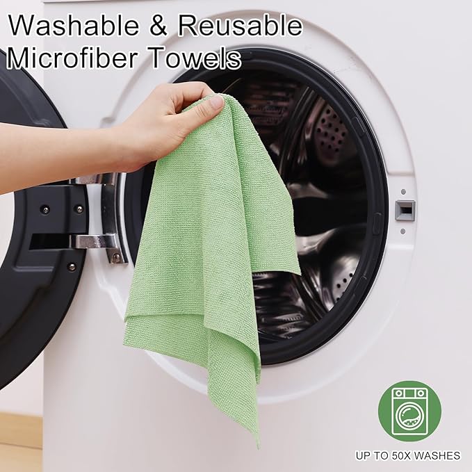 Homaxy Tear Away Dish Cloths Rolls, 40 Sheets-11.8" X 11.8", Reusable Washable Dish Towels for Kitchen, Ultra Absorbent and Quick Drying Microfiber Cleaning Rags, Green