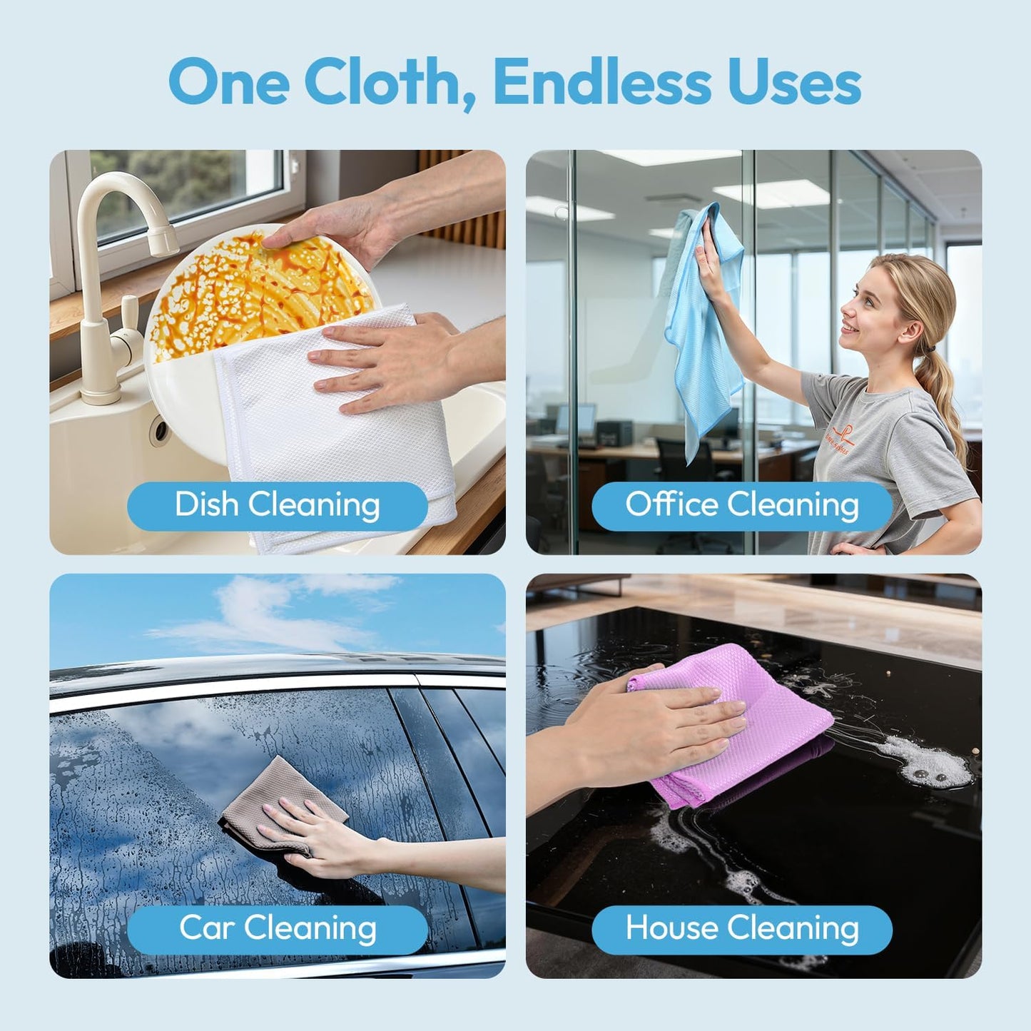 Nanoscale Microfiber Cloths 15.55”x 15.55”, Glass Window Mirror Stainless Steel Car Cleaning, Streak-Free, Lint-Free, Super Thick & Absorbent, Reusable, 6 Pack (Gray)