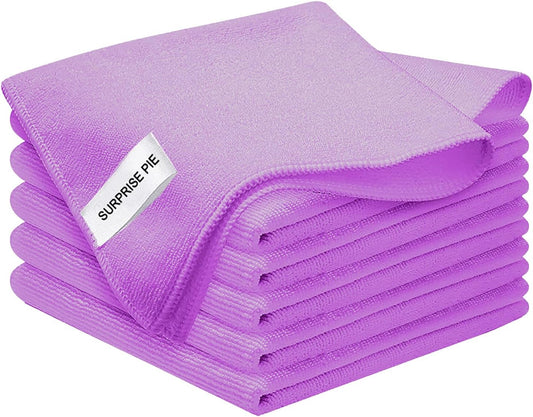 Microfiber Cloth 6Pack Cleaning Rags Absorbant Lint Free Cloth for House, Kitchen, Car, Glass, Stainless Steel, Window, Boat Cleaner-12''x 12''-Purple