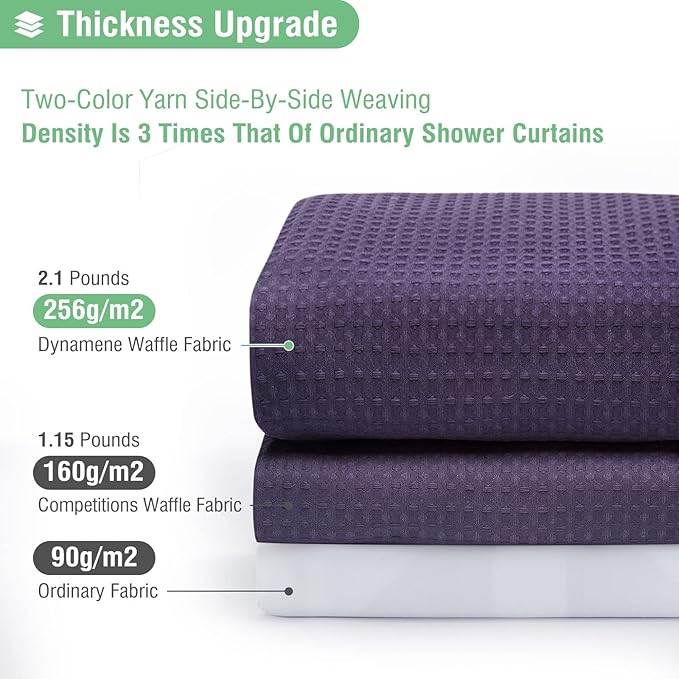 Dynamene Extra Long Shower Curtain,84 Inch Long Waffle Weave Weighted Thick Fabric Bathroom Shower Curtain, Neutral Heavy Duty Hotel Bath Curtain Set with 12 Plastic Hooks,72x84,Purple