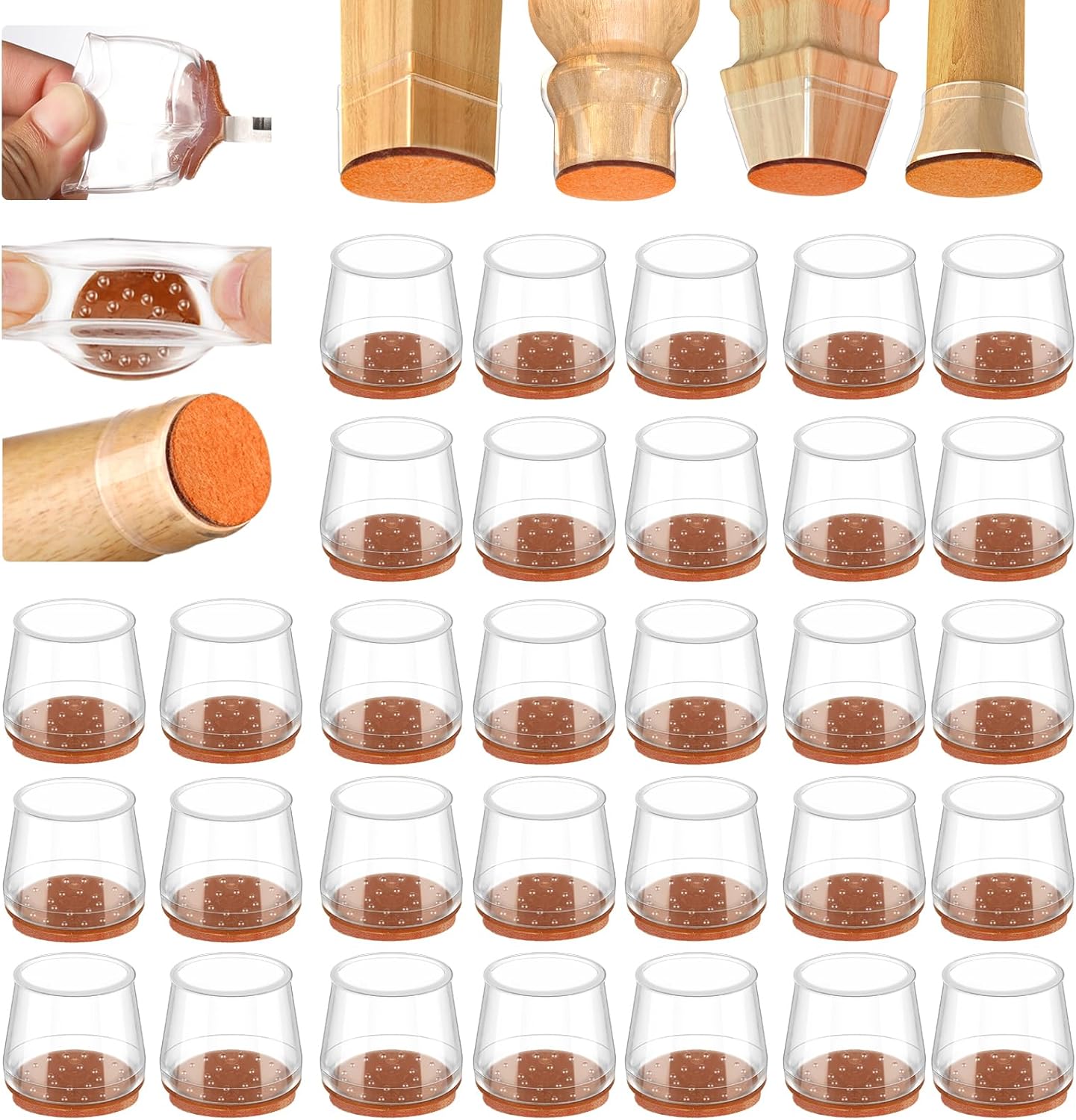 Glaais 36Pcs Silicone Chair Leg Floor Protectors, Floor Protectors for Chairs, Rubber Chair Leg Caps for Wood Floors, Chair Leg Protectors for Hardwood Floors,Rubber Chair Leg Covers (Small, Clear)
