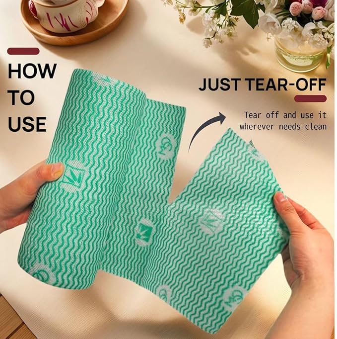 Lazy Cleaning Cloths, Disposable Microfiber Cloths, Reusable Dish Rags, Dry/Wet Use for Dishware, Countertops, Stove, Camping, RVs, Tearable Roll Design (55 Sheets, 9.45"x11.81",Orange)