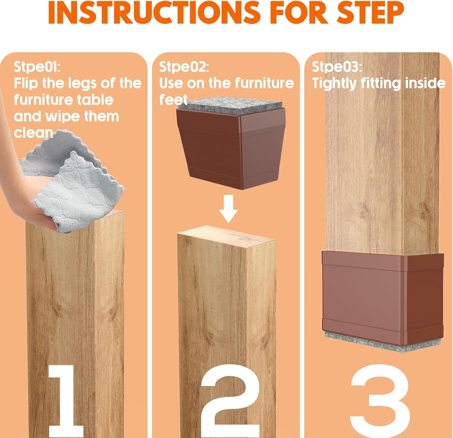 Rectangle Chair Leg Protectors for Hardwood Floors,16 PCS Silicone Covers to Protect Wood Tile Floors Felt Pads Furniture Leg Caps Reduce Noise. Easy to Move.(Brown,0.5 x 2 Inch,Rectangle)
