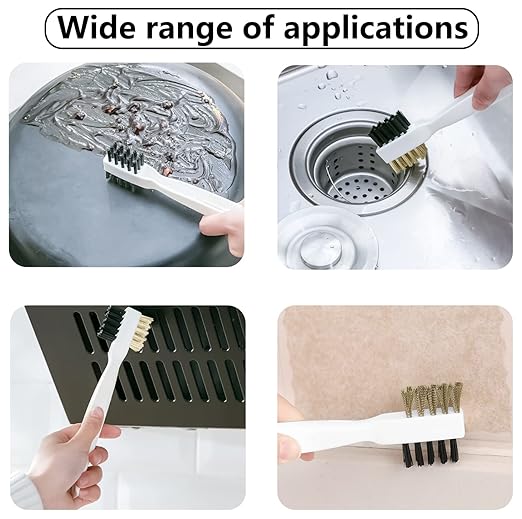 2 Pcs Deep Gas Stove Wire Brushes 4-in-1 Metal Kitchen Cleaning Wire Brush Small Brass/Nylon Brushes for Cleaning Gas Stove Range Hood Pot Pan Paint/Rust/Dirt