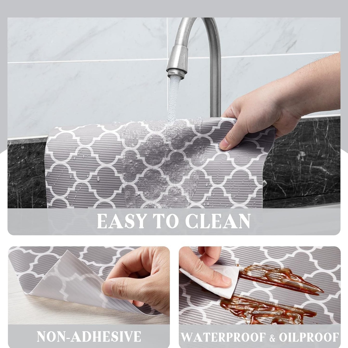 Glotoch 24 Inch Extra Wide Non Slip Shelf Liner, Non Adhesive Drawer Liner, Waterproof Shelf Liners for Kitchen Cabinets, Refrigerator, Wire Shelving, Bathroom, Pantry-Heavy Duty, Durable,Grey