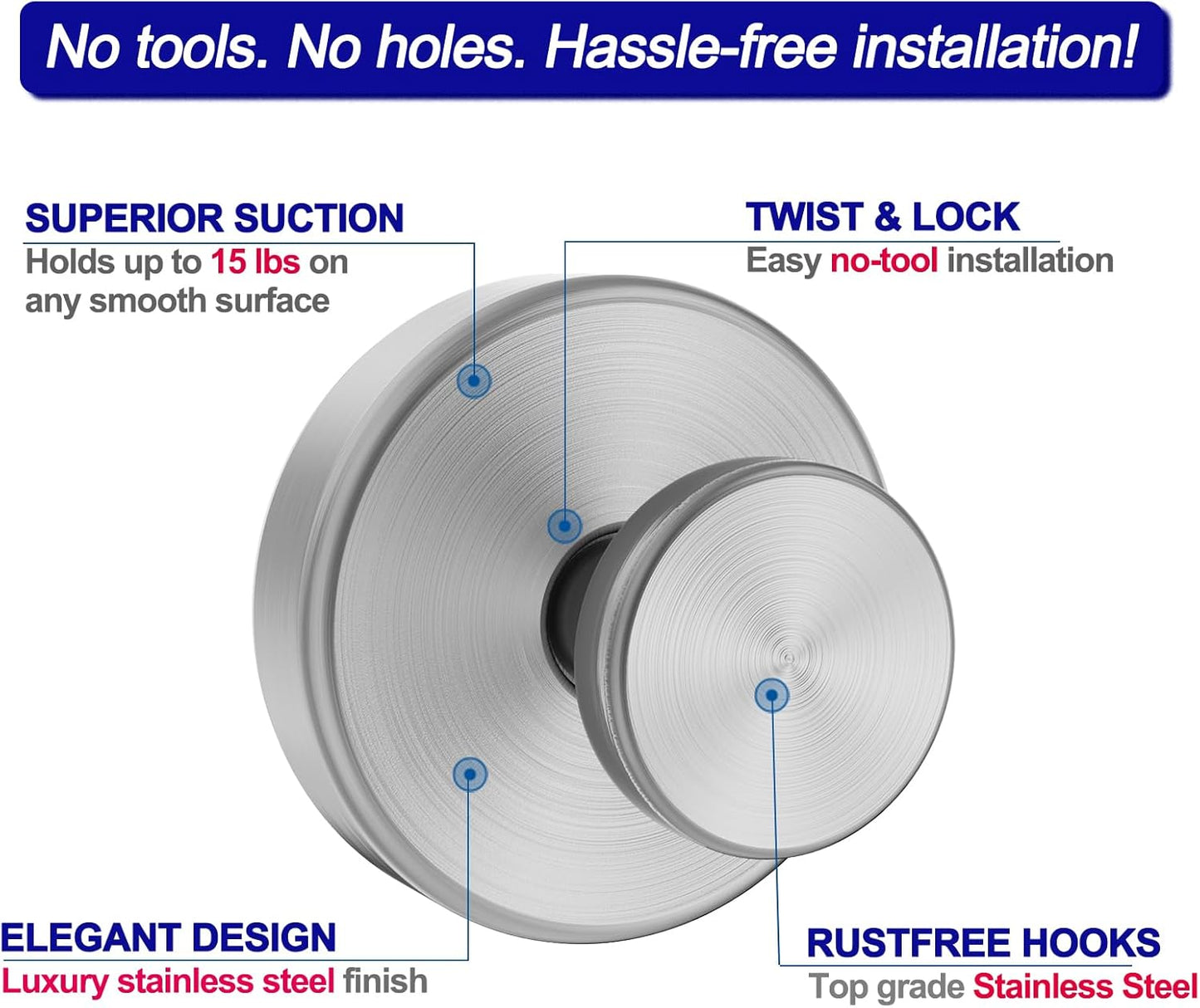 Suction Cup Hooks for Shower, Removable Towel Hooks for Bathroom Window Glass Door Wall, Bath Robe Looafh Hook for Hanging - 4 Pack, Silver