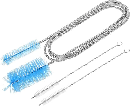 HARFINGTON 3pcs Flexible Long Drain Brush Straw Cleaner Set 61.02" Stainless Steel Double Ended Hose Brush with 8" Nylon Long Tube Pipe Cleaning for Fish Tank Sink Pipe, Blue