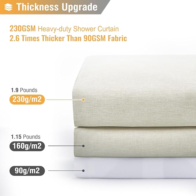 BTTN Stall Fabric Shower Curtain, 54x78 Inch Long Linen Textured Heavy Duty Thick Shower Curtain Set with 10 Plastic Hook, Hotel Spa Weighted Waterproof Neutral Bath Curtains for Bathroom, Light Cream