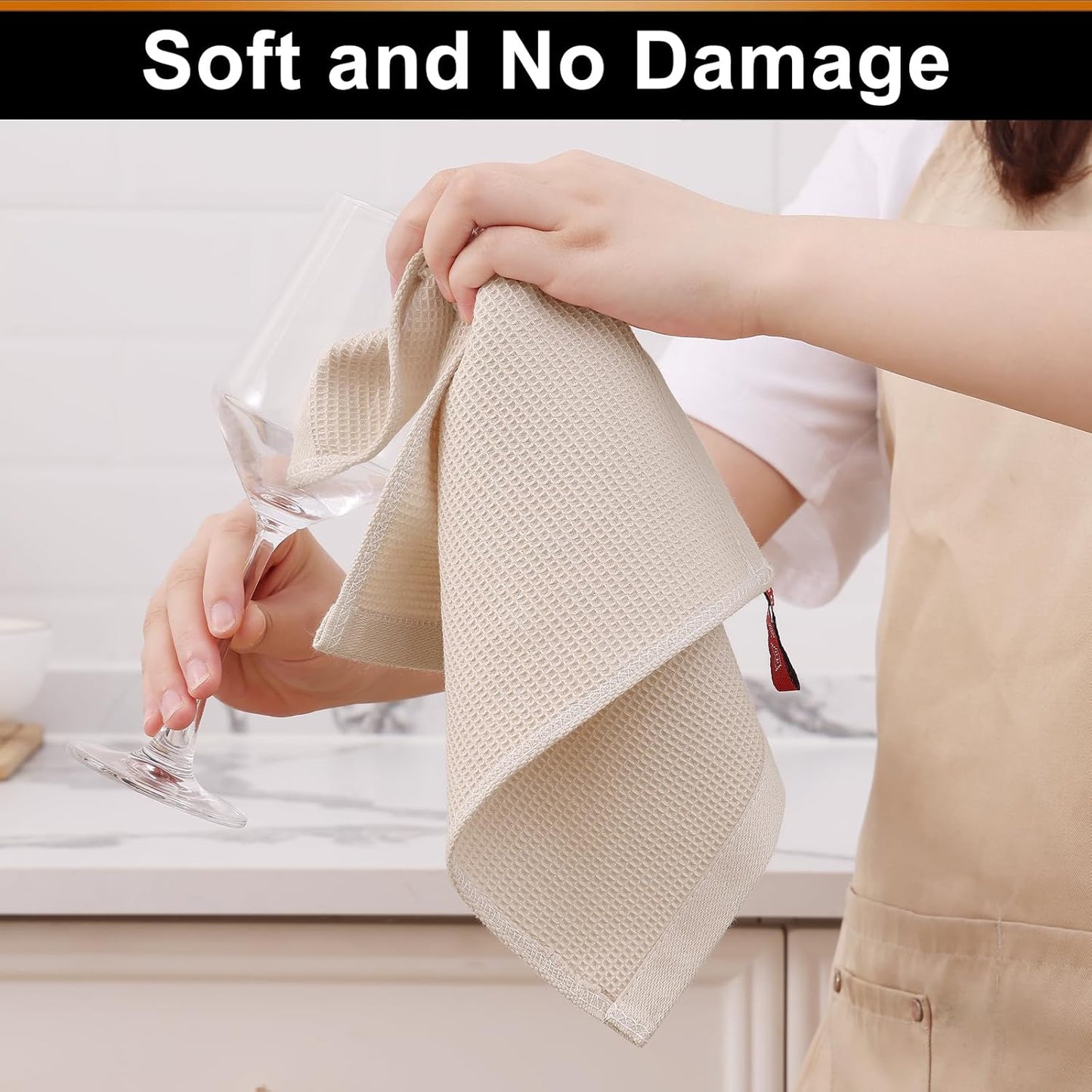 Homaxy 100% Cotton Waffle Weave Dish Cloths - 6 Pack Soft and Absorbent Dish Towels - 12 x 12 Inches Quick Dry Dish Rags - Beige