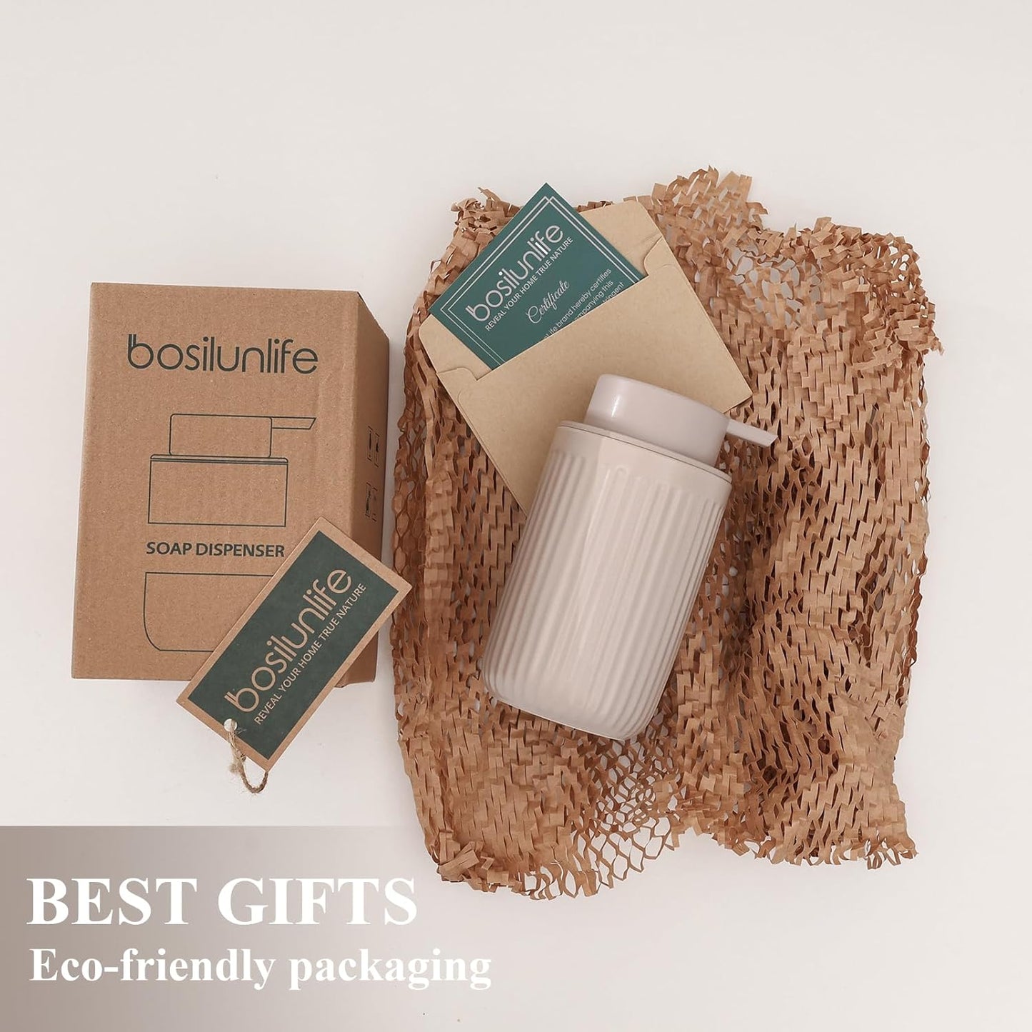 BosilunLife Foam Hand Soap Dispenser - Ceramic Foaming Soap Dispenser for Bathroom 12oz Refillable Liquid Lotion Soap Dispenser with Rust-Proof Foaming Pump for Countertop