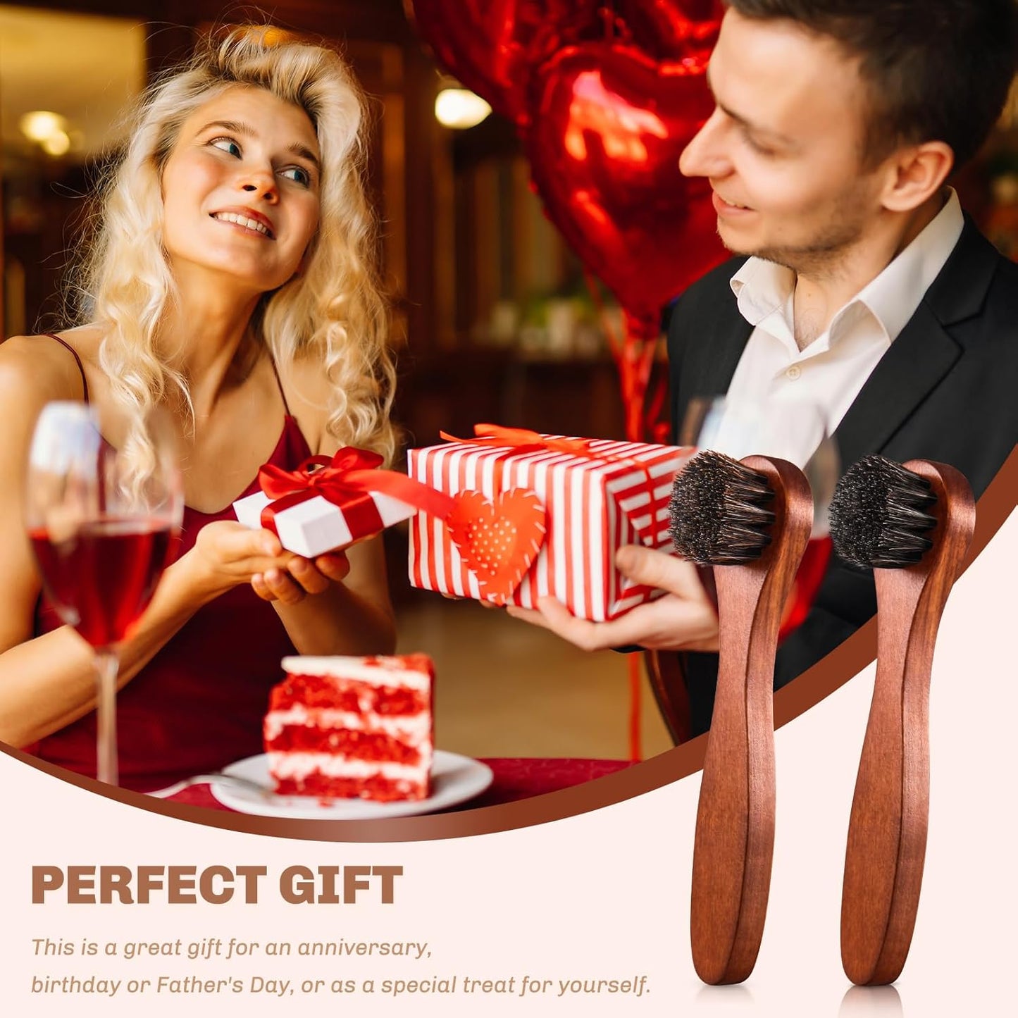 2 Pcs Horsehair Shine Shoes Brush Kit Polish Dauber Applicators Cleaning Leather Shoes Boots Care Brushes Suede Cleaner Brush(Brown Long Handle)