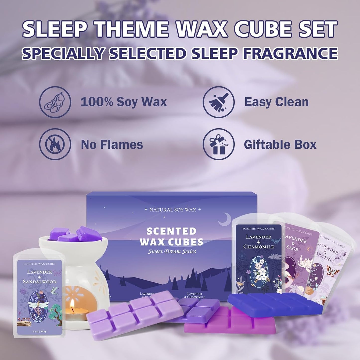 SCENTORINI Wax Melts, Wax Cubes Strong Scent, Long Lasting Lavender Scented for Sleep, Wax Melts for Warmer, 2.5 oz 8-Pack
