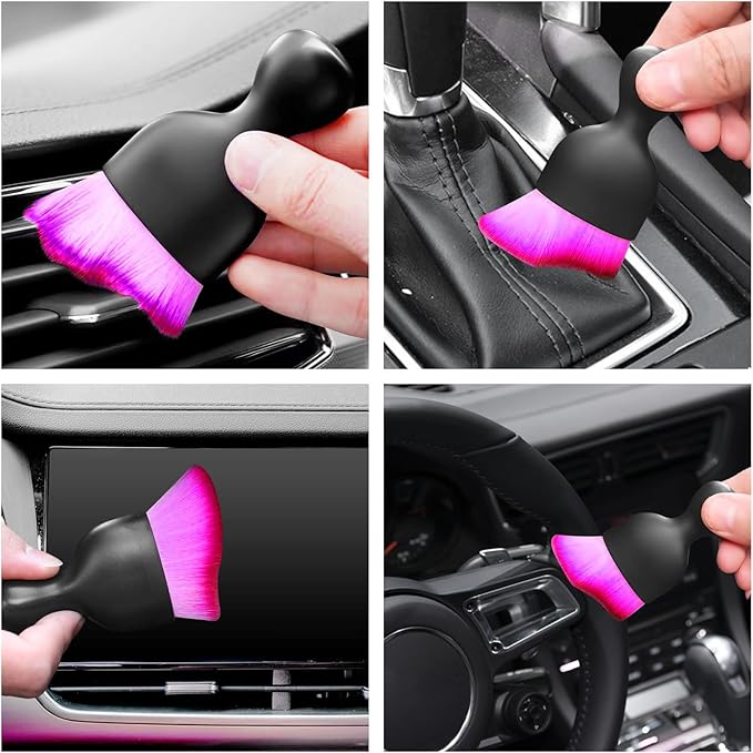 Car Interior Cleaning Brush Car Duster Interior with Ultra Soft Bristles Auto Detailing Brushes Dusting Car Accessories for Dashboard, AC Vents, Leather, Scratch-Free (2P_DoublePurple)