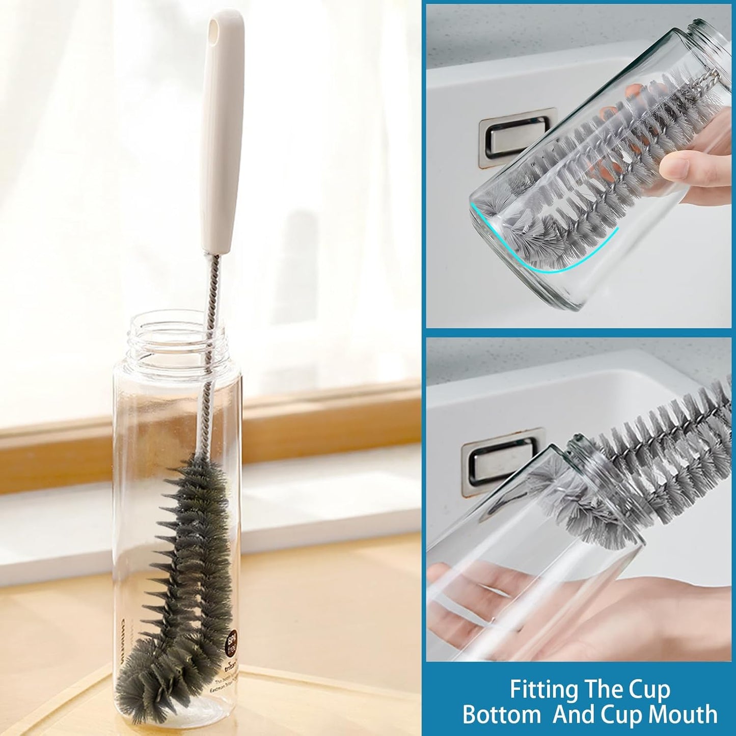 16 inches Long Handle Black Bottle Cleaning Brushes - Perfect for Baby Bottles, Sports Bottles, Glassware, Mugs, Jars, and Stemware (2-pc)