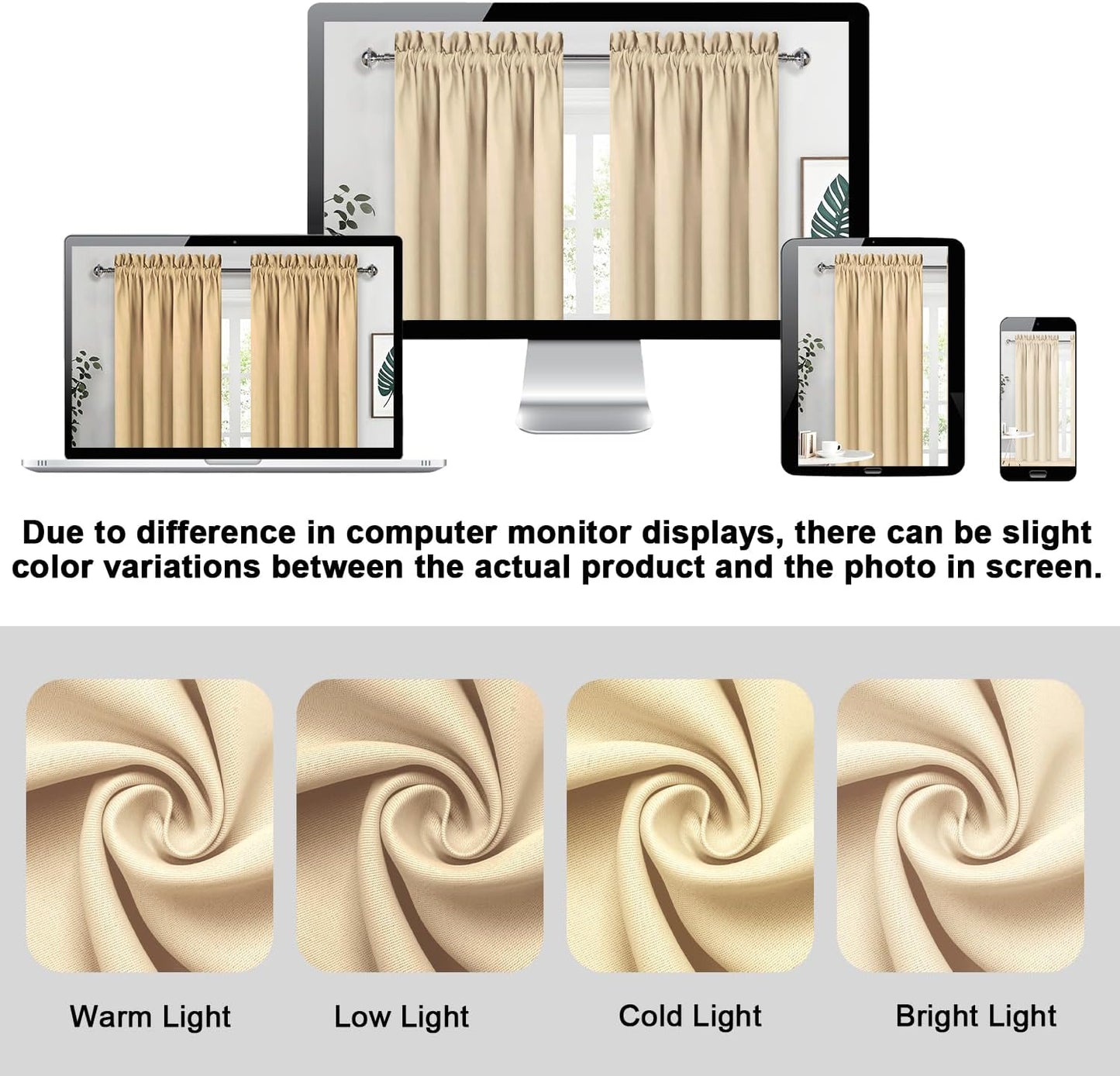DWCN Blackout Curtains Room Darkening Thermal Insulated Bedroom Curtains Window Curtain Panels, 52 x 84 inches Long, Set of 2 Beige Rod Pocket Drapes