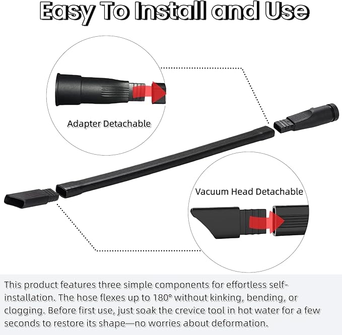 2 Pack 25" Flexible Vacuum Crevice Attachment Tool Kit, Universal Vacuum Cleaner Accessories for 1-1/4"(32mm) & 1-3/8"(35mm) Hoses, Flexible Extension Brush for Deep Cleaning