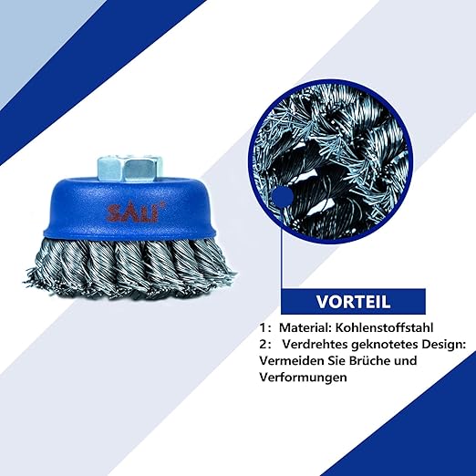 SALI 6 Pack Wire Cup Brush, 3 Inch Twisted Knotted Cup Brush for Grinders, with 5/8-11 Inch Arbor for Heavy Cleaning Rust, Stripping and Abrasive, for Angle Grinder