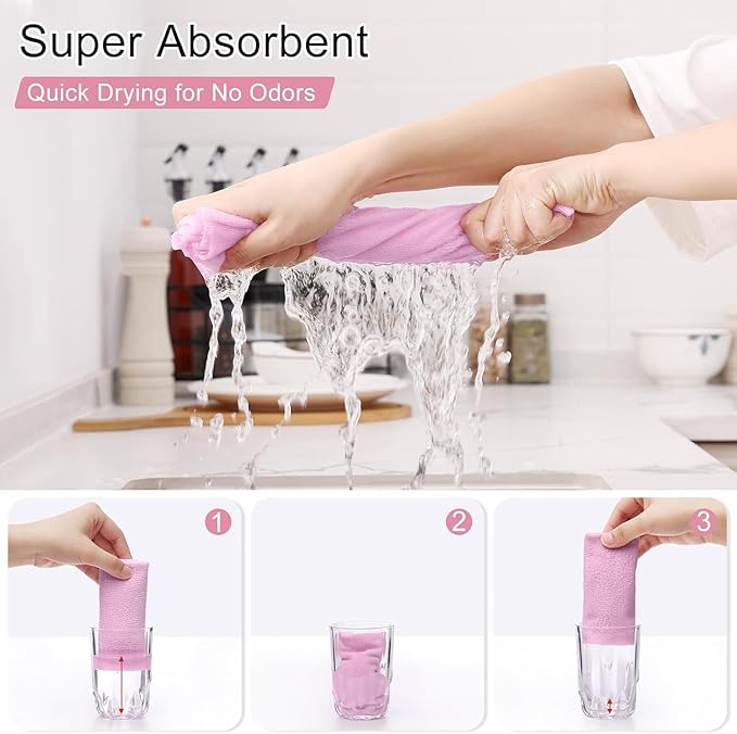 Homaxy Tear Away Dish Cloths Rolls, 40 Sheets-11.8" X 11.8", Reusable Washable Dish Towels for Kitchen, Ultra Absorbent and Quick Drying Microfiber Cleaning Rags, Pink