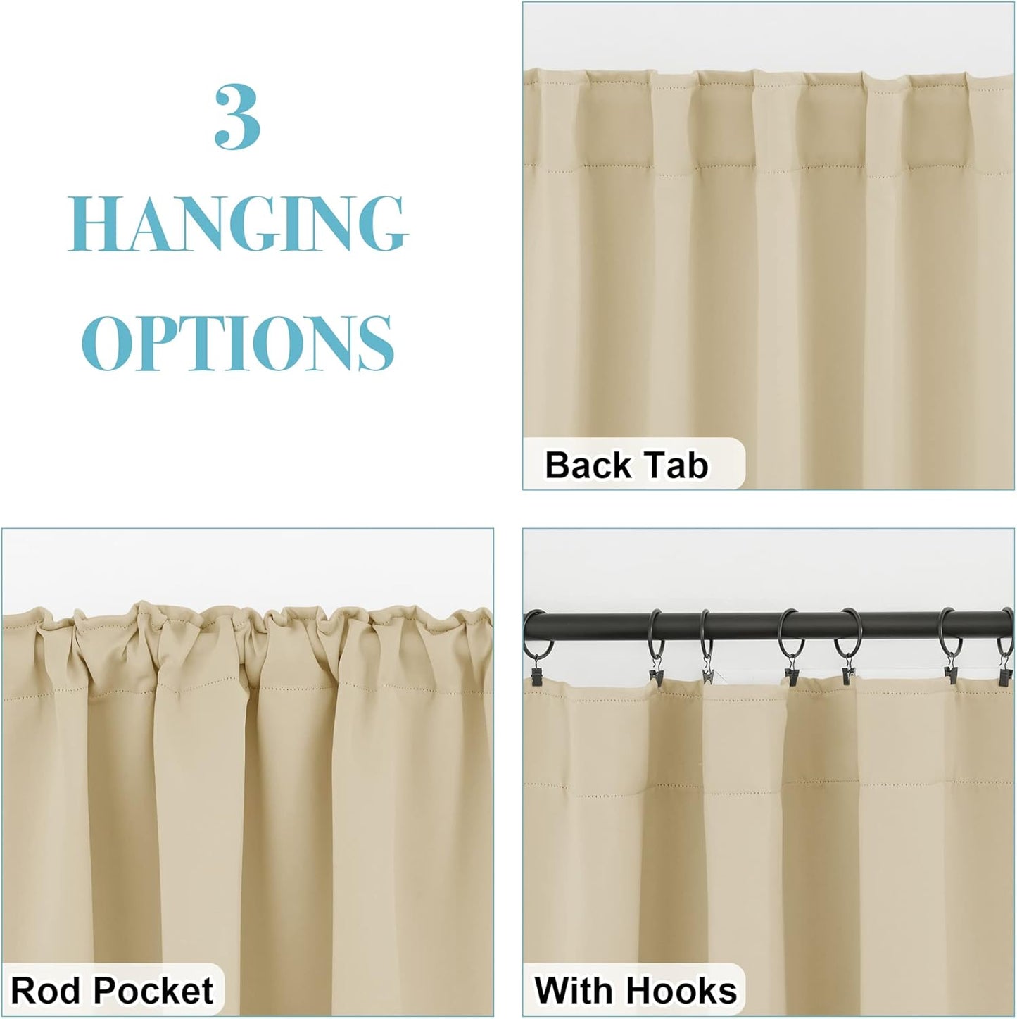 RYB HOME Small Window Curtains - Blackout Insualting Privacy Curtains for Kids Bedroom Kitchen Bathroom Basement Cafe Cabinet Tiers Drapes, 34 Width x 30 Length, 2 Panels, Biscotti Beige