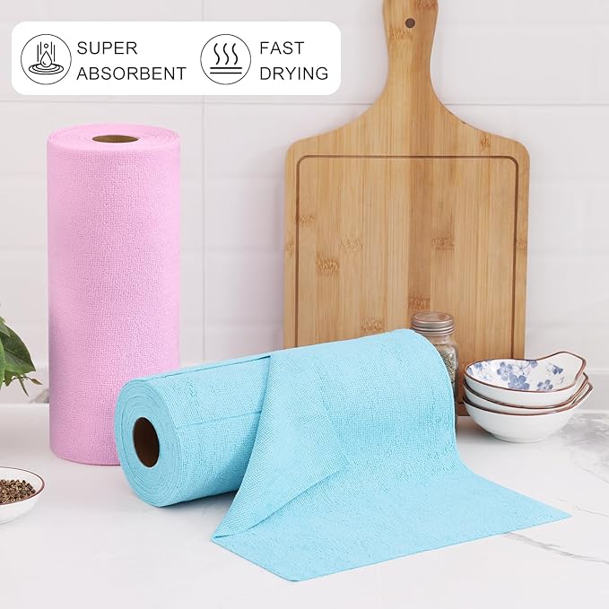 Homaxy Tear Away Dish Cloths Rolls, 40 Sheets-11.8" X 11.8", Reusable Washable Dish Towels for Kitchen, Ultra Absorbent and Quick Drying Microfiber Cleaning Rags, Aqua