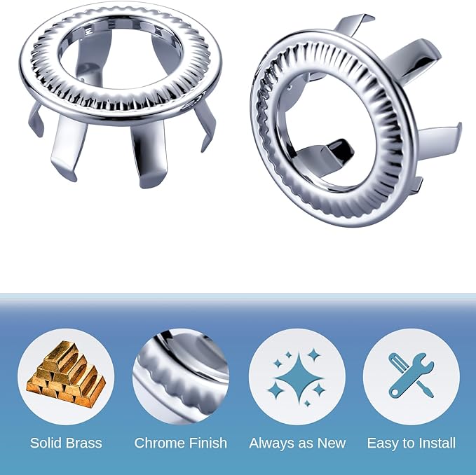 2 Pack Sink Overflow Ring, WOWOW Bathroom Kitchen Sink Basin Trim Copper Overflow Cover Hole Insert Cap, Vanity Sink Trim Rings (Chrome)