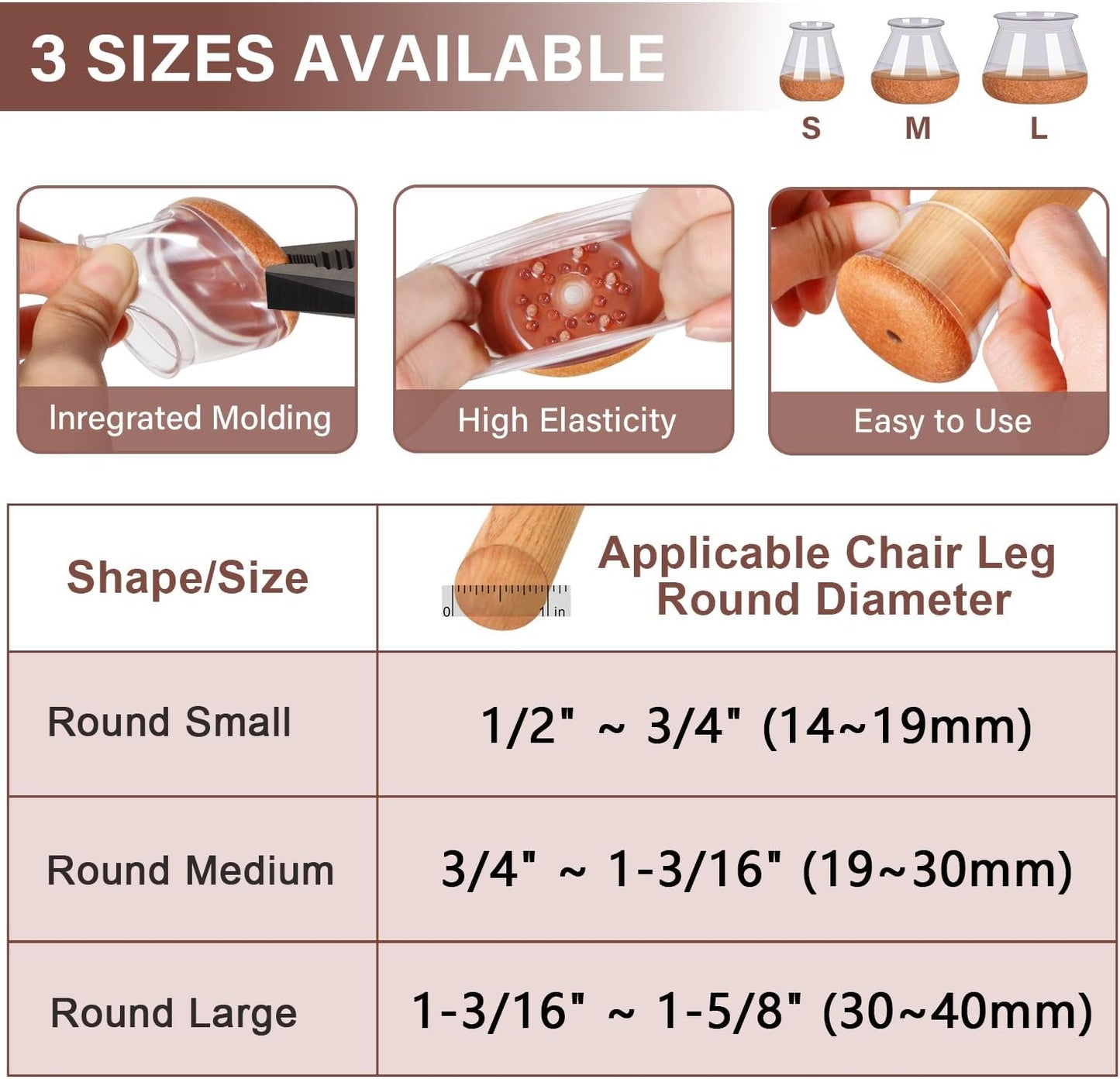 Chair Leg Floor Protectors Chair Leg Protectors for Hardwood Floors Felt Silicone Caps Strengthen Bottom Protection Anti-Scratch Reduce Noise 16 Pack Black Round Medium Fit 3/4" to 1-3/16" (19-30mm)