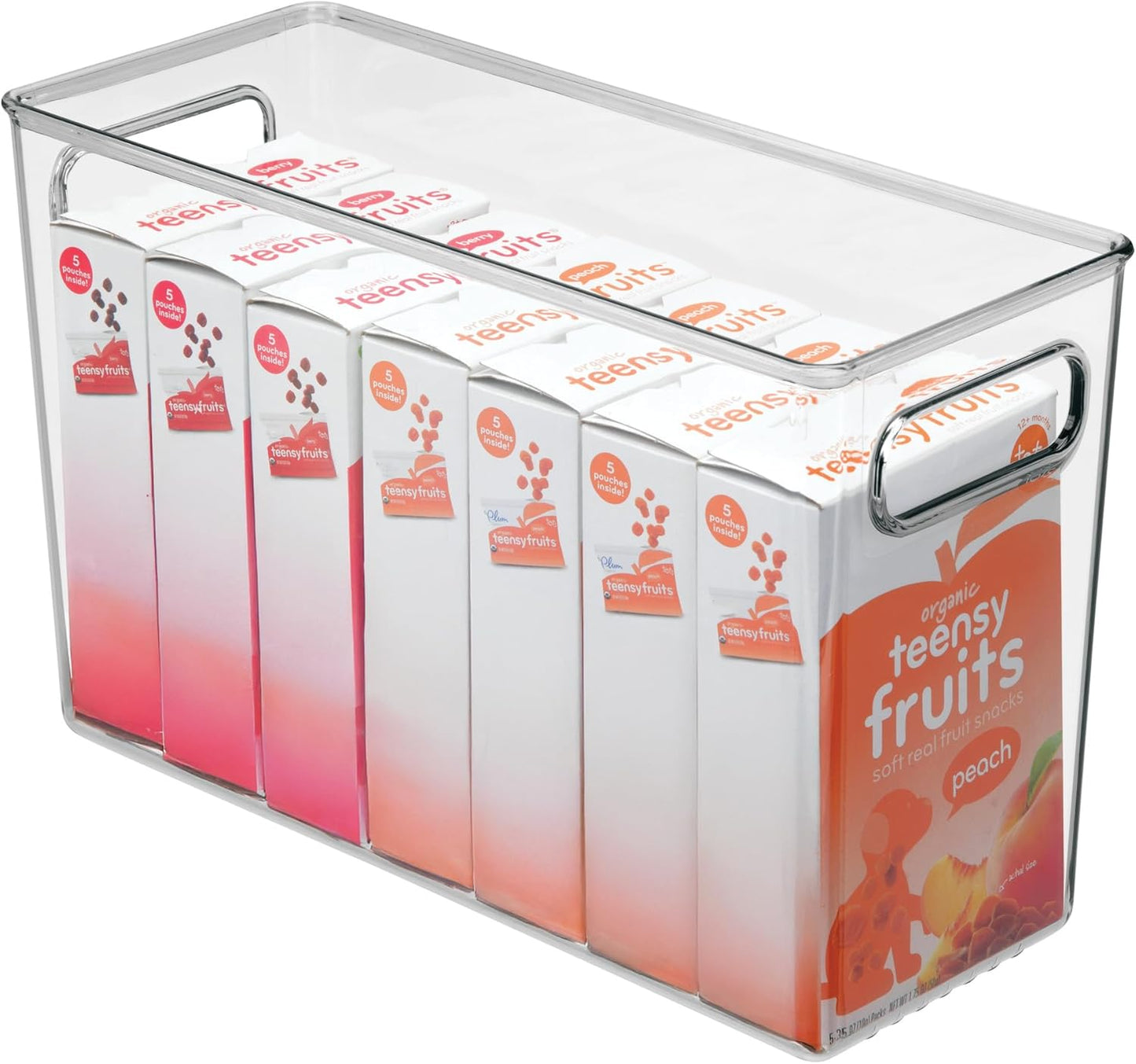 iDesign Plastic Stackable Kitchen Organizer Bin with Easy to Grip Integrated Handles for Kitchen, Fridge, Freezer, Pantry and Cabinet Organization, The Linus Collection – 12" x 5" x 7.75", Clear