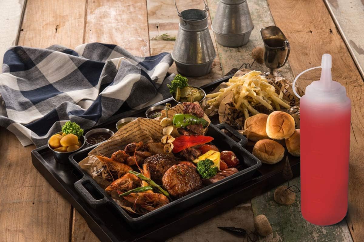 2 Pack 8oz Plastic Sauce Bottle Squeeze Squirt with Cap, Ketchup Dispenser, Leakproof Lids, Funnel Included