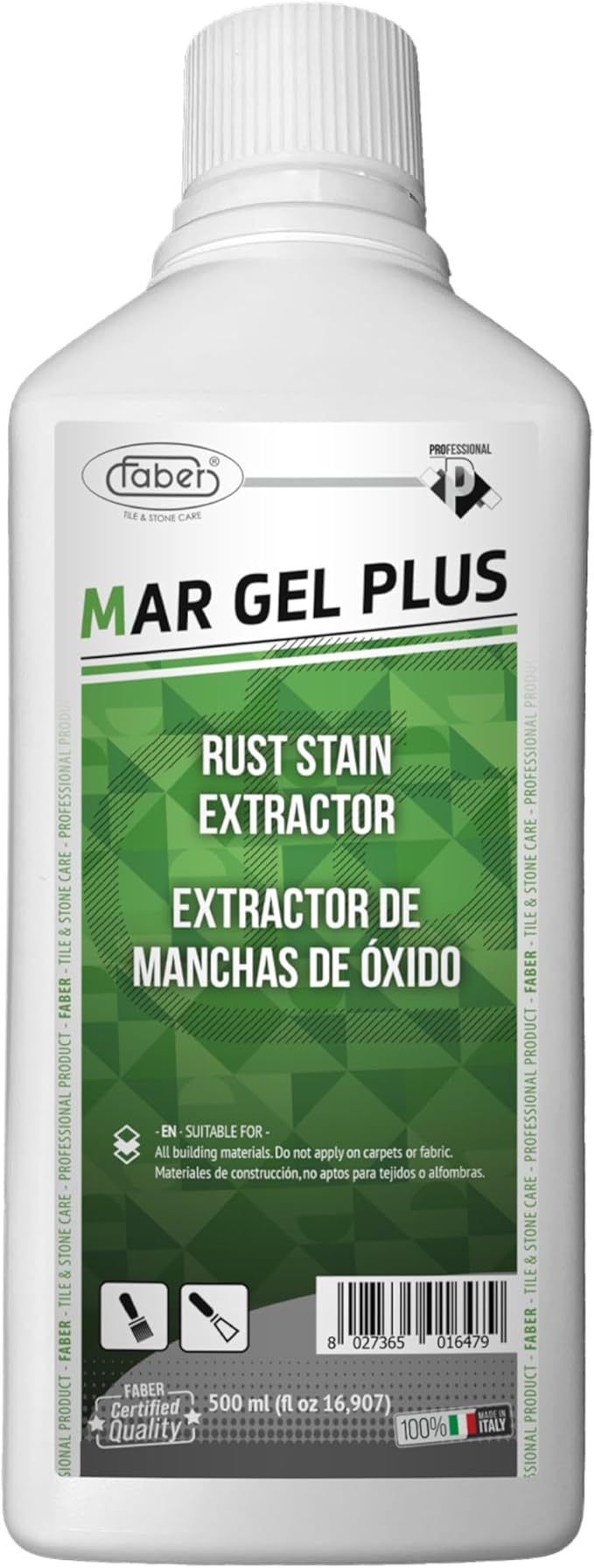 FABER MarGelPlus Water-Based Stain Remover 500mL for Rust Marks on Acid-Sensitive Surfaces Like Marble, Limestone, Travertine