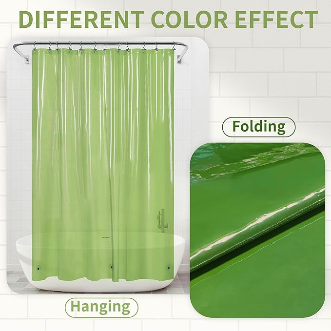 Barossa Design Clear Green Shower Curtain Liner - PEVA Heavy Duty Shower Liner with 6 Magnets and Metal Grommets, 72" x 72" Waterproof Bathroom Curtains - Clear Green