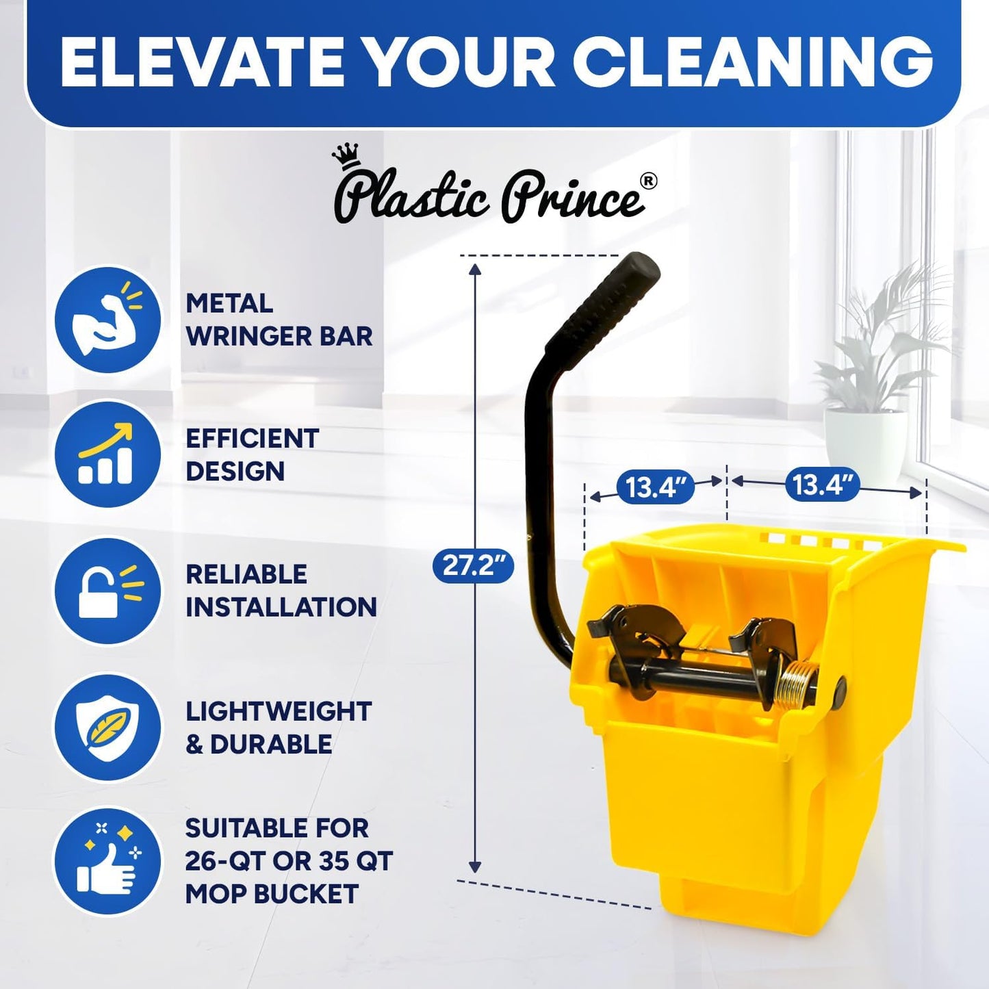 Mop Wringer Only Side Press Wringer Replacement for Commercial Mop Bucket on Wheels - 26-Quart or 35 Quart, Yellow