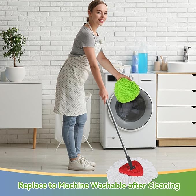 9 Pack Reusable Microfiber Mop Pads Compatible with O-Cedar EasyWring Triangle Mop,3 Elastic Mop Head 4 White Mop Replacement,One Scrub Brush & One Base for Deep Clean,Machine Washable Mop Refills