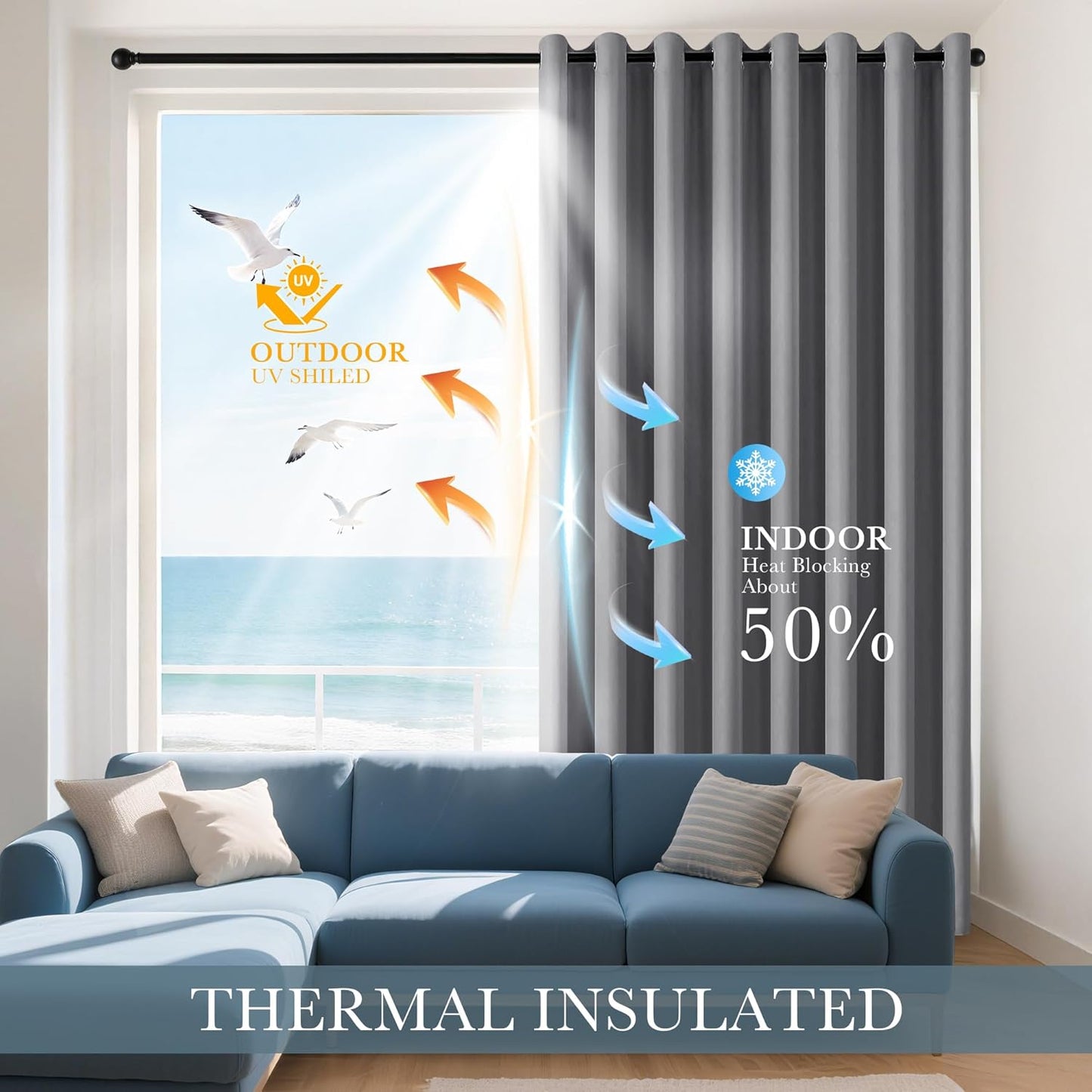 PONY DANCE Curtains 54 inch Length - Half Window Decor Blackout Window Shades for Kitchen, Short Curtains for Cafe/Bathroom, 42 by 54 inch, Set of 2