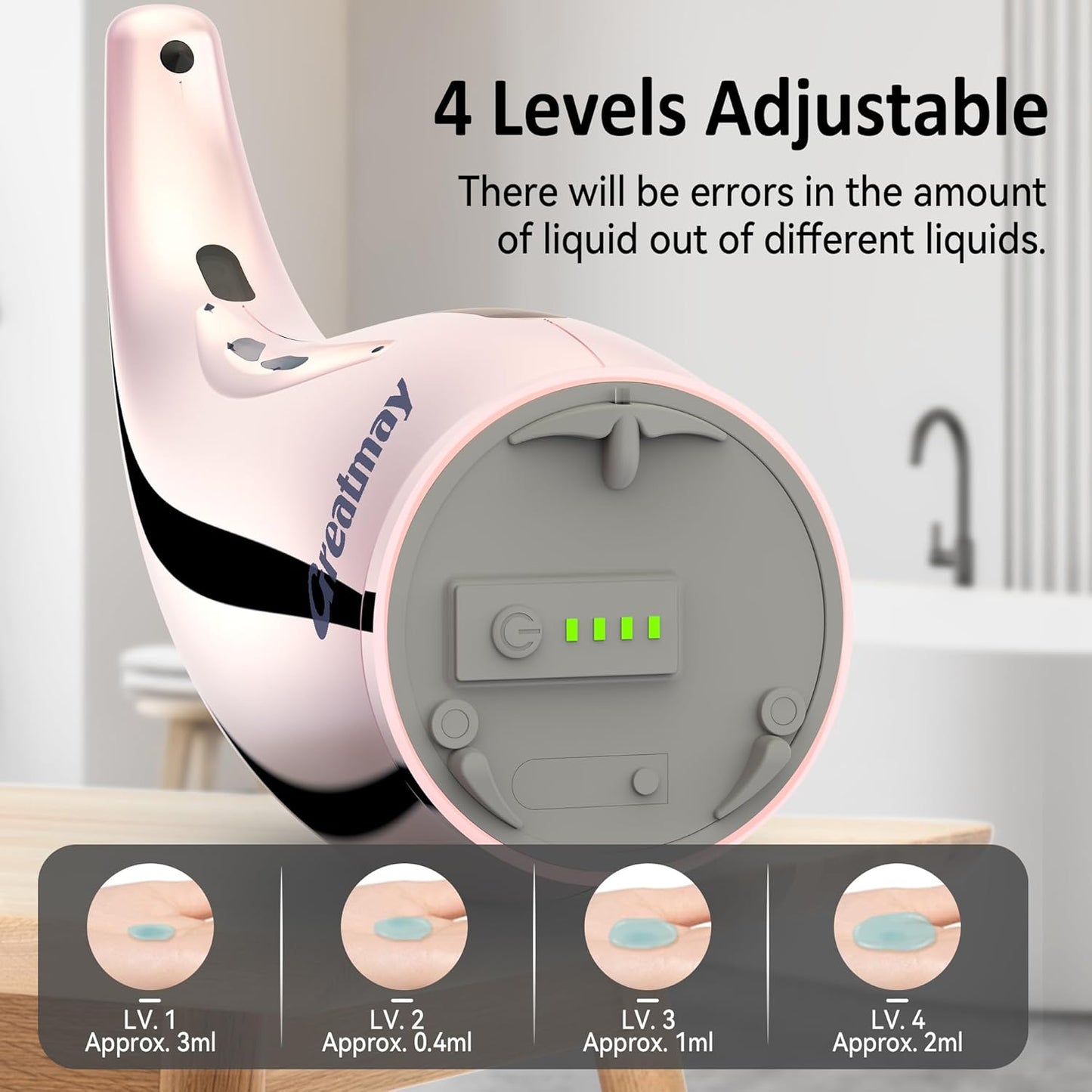 Adjustable Automatic Soap Dispenser Touchless, 4 Adjustable Levels Touchless Sensor Liquid Soap Pump Dispenser，300ml Rechargeable Magnetic Charging Hand Soap Dispenser for Kitchen，Bathroom