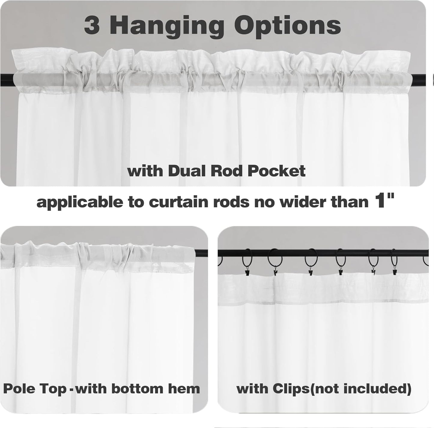 Chyhomenyc Sheer White Tier Curtains 24 Inch Length Set, Small Window Curtains Treatment for Bathroom/Living Room/Cafe/Basement, Short Voile Curtain Tiers 42in x 24in, Rod Pocket, 2 PCS