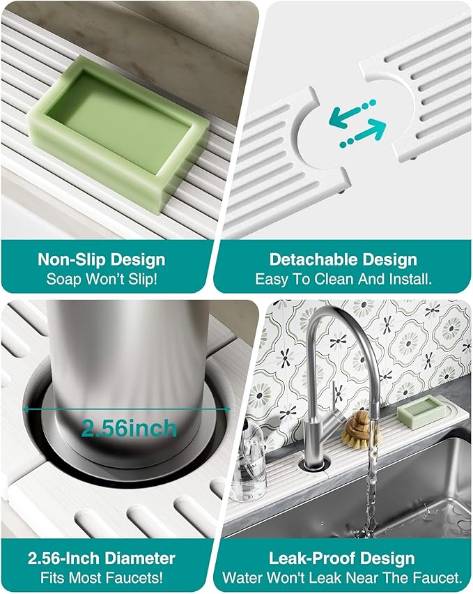 Stone Faucet Mat for Kitchen Sink, Diatomite Sink Protectors - Prevent Moisture Drying Stone Tray Fit Kitchen Counter & Bathroom Counter (White, 30" x 4")