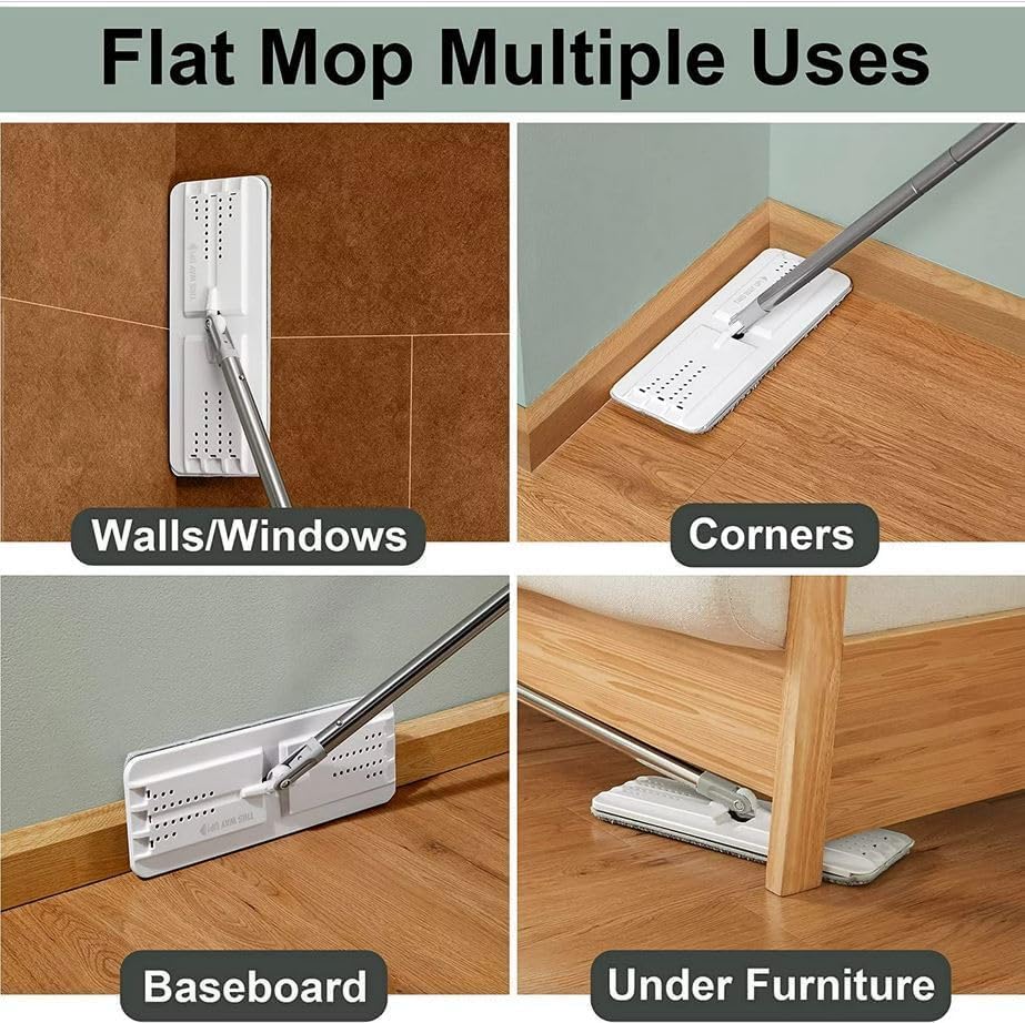 JOYMOOP Flat Mop Pads, Microfiber Mop Cleaning Pads, Washable Pads, Pads Replacement Flat Mop or Mop Bucket Set, Pack of 4 Refills 13inch - Grey and Stripe