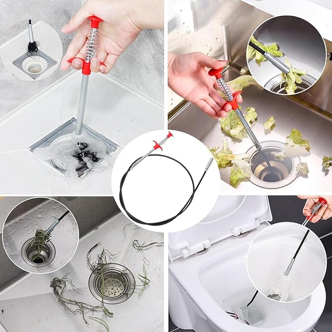 Drain Snake,76 inch Drain Clog Remover - Flexible Grabber Claw Pick Up Reacher Tool for Home Sink, Bathroom Tub,Drain, Toilet, Tight Spaces