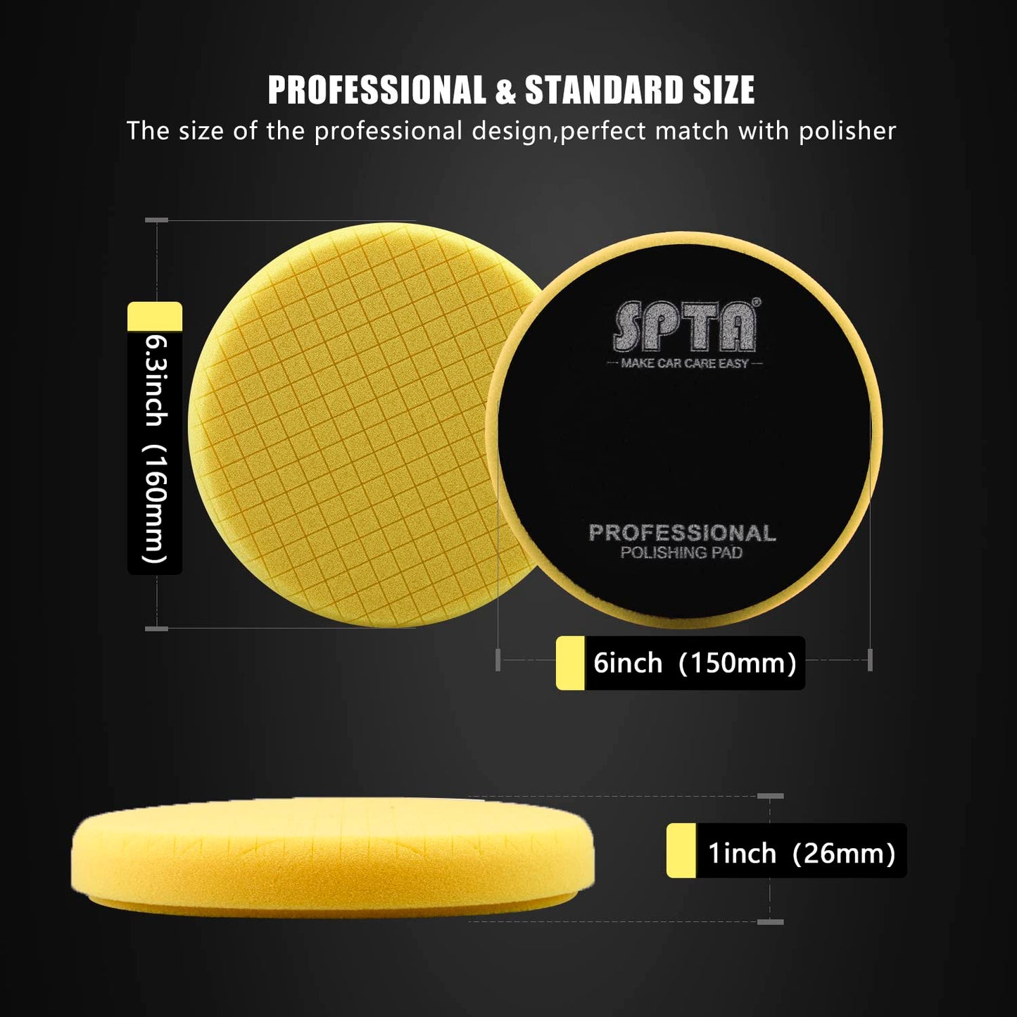 Yellow Medium Cut Pad, 1Pc 6 Inch Buffing Polishing Pads for 150mm Backing Plate Compound Buffing Sponge for Car Buffer Polisher Compounding, Polishing and Waxing -FPTSS6Y