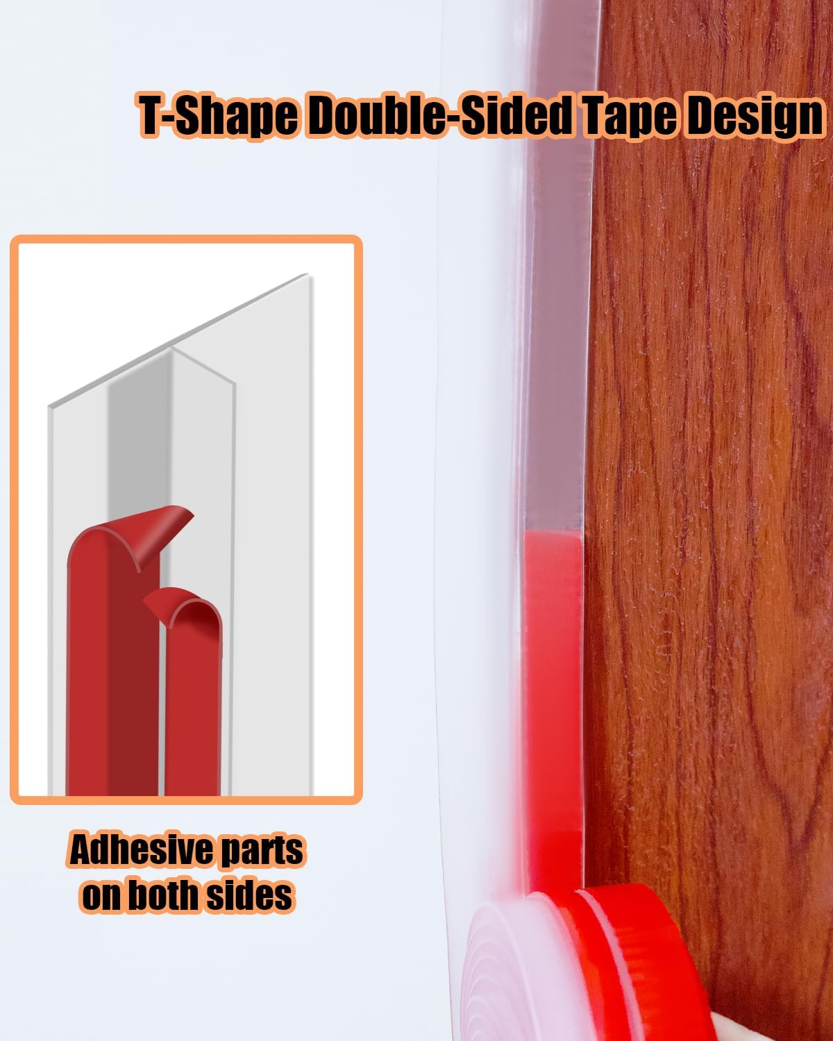 Orghtin T-Shaped Silicone Seal Strip, Clear Sealer Weather Stripping Door Seal Strip, 40Ft x 1.97 in Draft Stopper for Side of Door
