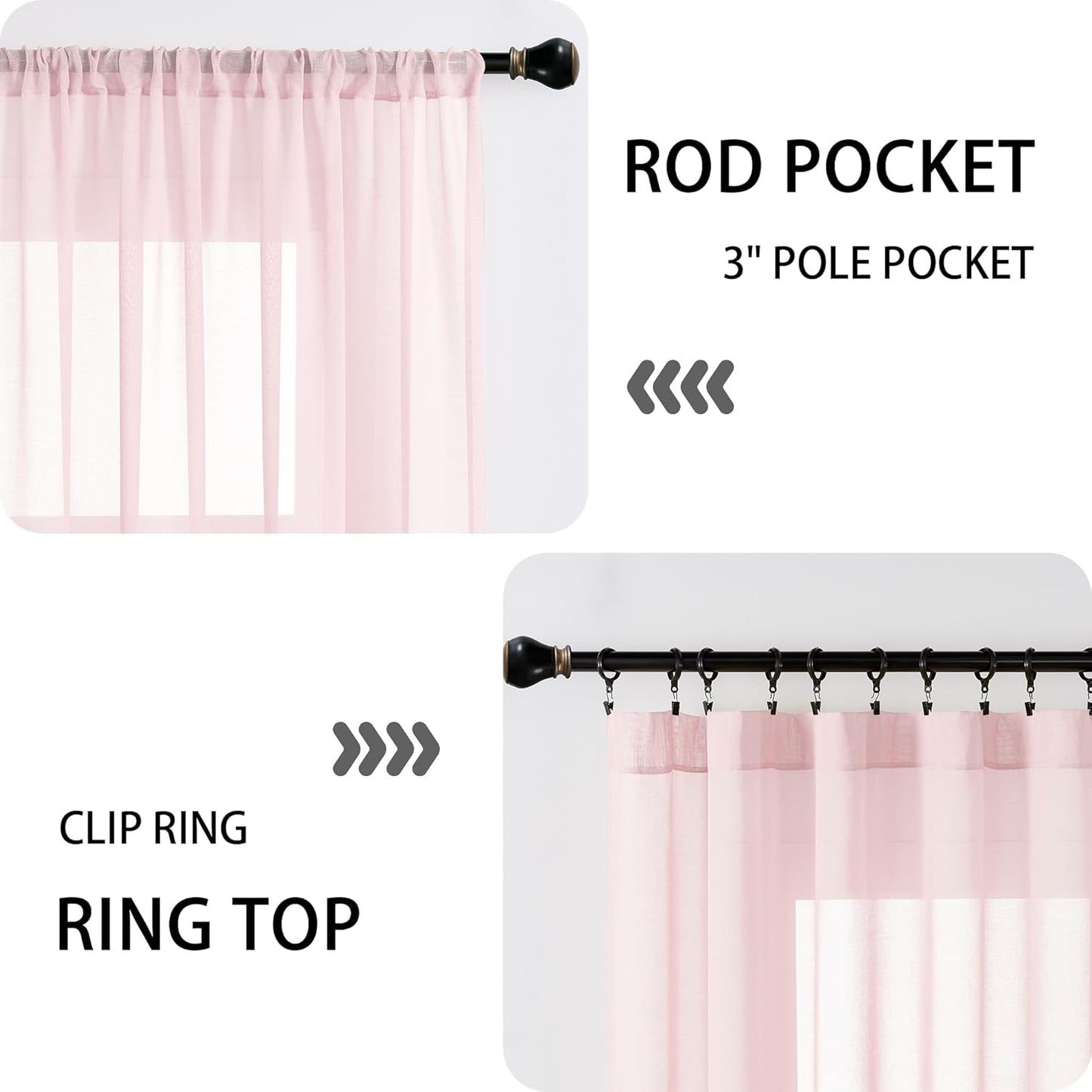 Tollpiz Sheer Door Curtain Closet Linen Textured Curtains Sheer Doorway Light Filtering Voile Patio Glass Door Rod Pocket Curtain French Door, 54 x 72 inches Long, Pink, Set of 1 Panel