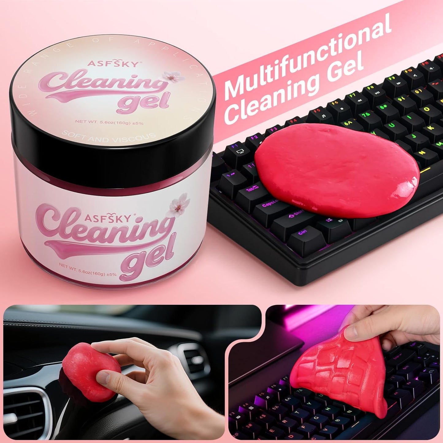 ASFSKY Car Cleaning Gel (Pink,Sakura) Cleaning Putty Universal Dust Cleaning Car Interior Cleaner Keyboard Dust Remover Car Slime Gifts for Men Women girl（1 pack）