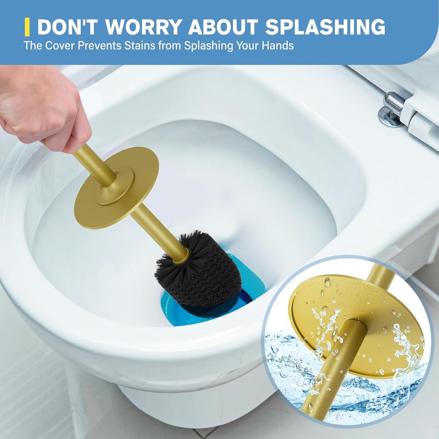 UPTRONIC Toilet Brush, Aluminum Alloy Toilet Brush and Holder Set with Extra Long Handle Durable Bristles Toilet Bowl Brush and Covered Holder for Toilet Scrubber for Bathroom Cleaning