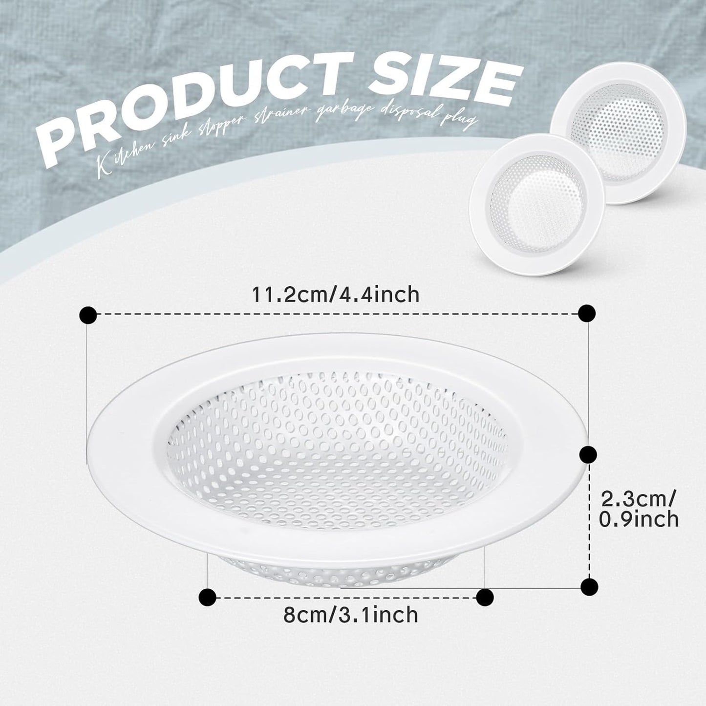 Retisee 2 Pcs Sink Strainer Stainless Steel Kitchen Sink Drain Strainer Basket Cover Mesh Hair Food Catcher, Large Wide Rim of 4.4 Diameter(Porcelain White)