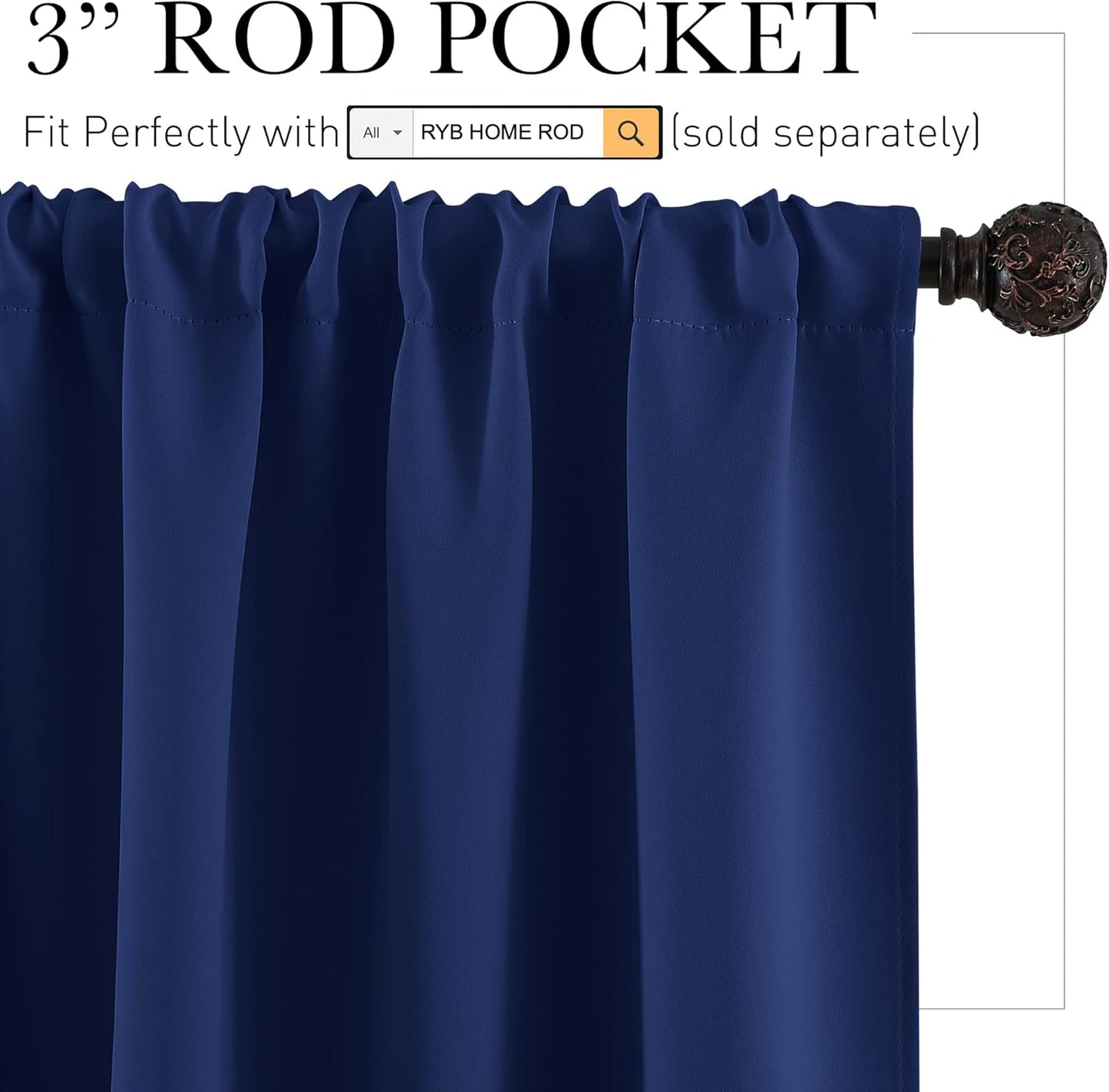 RYB HOME RV Curtains for Camper Windows - Soft Thermal Insulated Small Window Curtain Tiers for Cafe Kitchen Bedroom Basement Glass Door Window, W 42 x L 30 inches, Marine Blue, 2 Panels