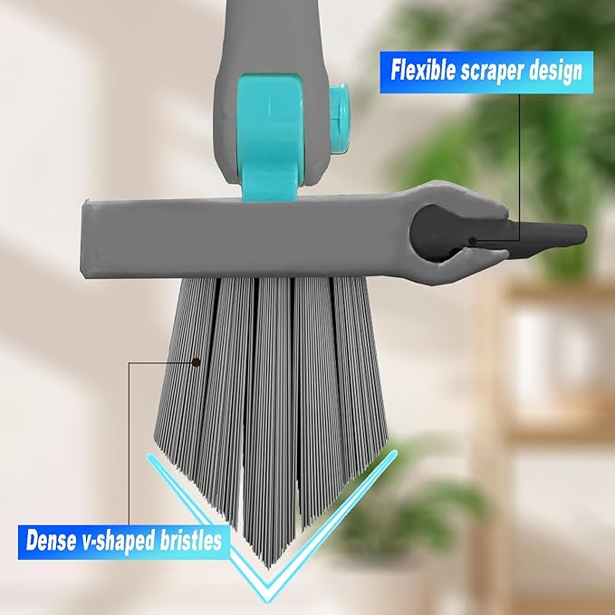 Grout Brush with Long Handle V Shape Floor Scrub Brush Stiff Bristle Grout Scrubber for Cleaning Bathroom Garage Kitchen Wall Tub Tile (1, Grey)
