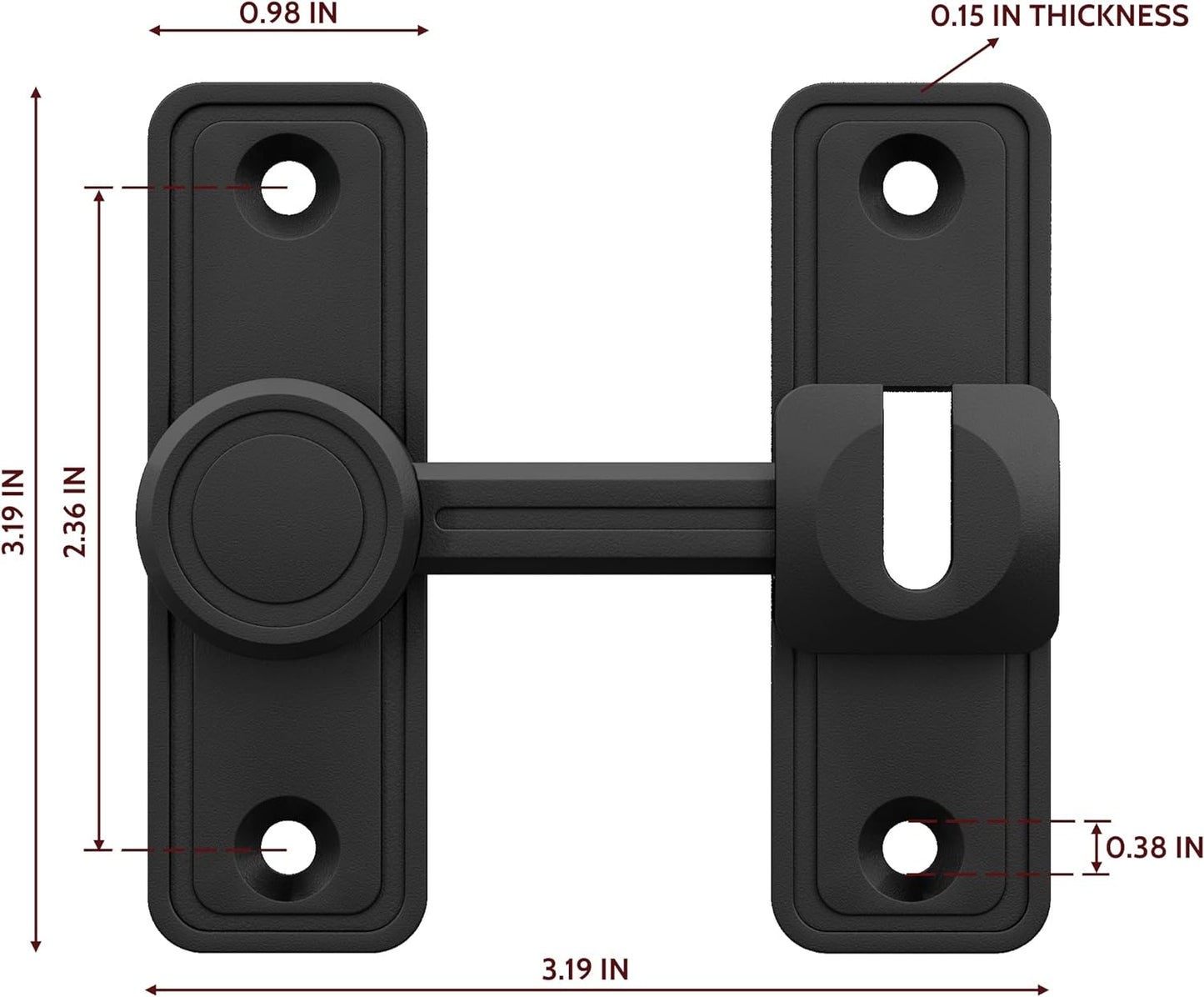 Barn Door Privacy Latch, 90°/180° Swing Slide Lock, Zinc-Alloy, Adhesive or Screw Mount, Interior Use for Bathroom/Bedroom/Closet/Shed, Includes Screws & Glue - Black